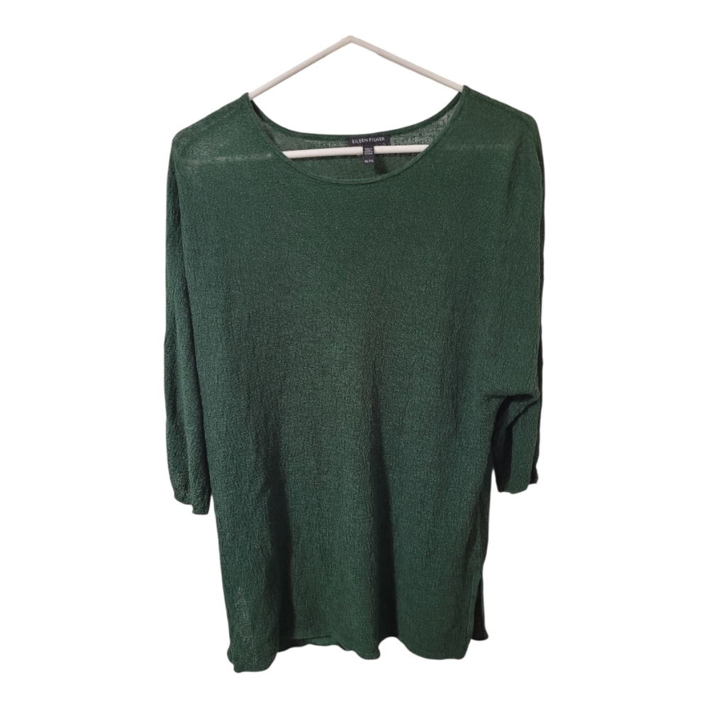 Eileen Fisher Deep Green Lightweight Knit Top